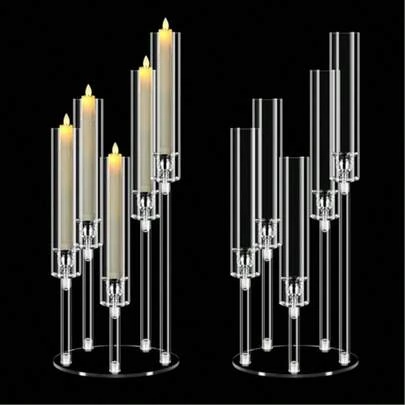 WAXJDW Acrylic Candle Holder Centerpiece, 5-Arm Crystal Candle Holder With Acrylic Lamp Shade And Pillar, Pointed Candle Stand, Suitable For Wedding, Dinner Party And Gathering, Fits 2.2cm Candle (Transparent, 1pc)