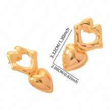 1 Pair Of Hollow Heart-Shaped Earrings Made Of 18K Gold-Plated Stainless Steel, A Fashionable And Personalized Jewelry Gift For Women - Multicolor - View 6