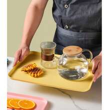 1 Pc Rectangular Tray, Large, Medium, And Small Plastic Restaurant Plates, Kindergarten Household Cups, Tea Trays, Fast Food, Barbecue Plates, Kitchen Supplies - Beige - View 6