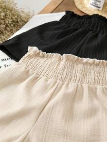 2pcs Girls Ruffled Elastic Waist Shorts, Children Casual Flowy Summer Shorts, Machine Washable - Black - View 6