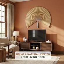 Bamboo Wall Fan Decor - 60" Handmade Woven Bamboo Wall Hanging Fan Large Japanese Fan Wall Decor for Above Bed Boho Natural Asian Wall Art Lightweight and Easy to Hang Beige - Beige - Ver 6