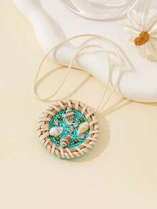 1pc Bohemian Style Woven Seashell Necklace, Unique Design Beach Holiday Beaded Choker, Accessory - Multicolor - View 3