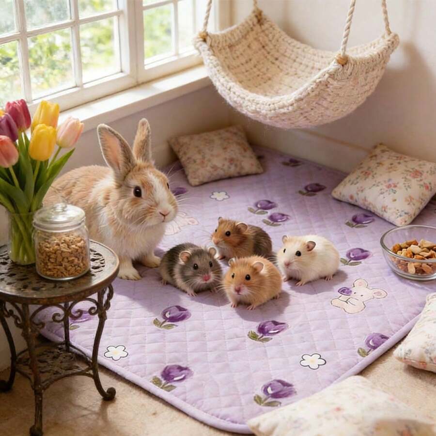 1pc Tulip Print Small Pet Pad, Quilted Non-Slip Soft Cushion Mat, Suitable For Rabbits, Hamsters And Other Small Pets, Can Be Used In Cages And Beds - View 1
