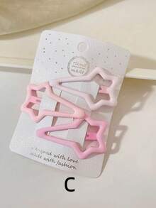 15pcs/Set Pink Heart & Star BB Hair Clips, Matte Ombre Gradient Side Bangs Hair Clips, Suitable For Daily Use - Pink - View 4