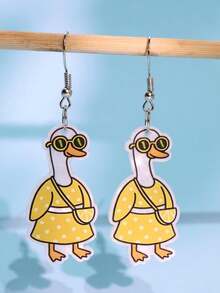 一对夏季海滩度假可爱时尚独特设计的趣味橙色鹅形耳环，适合日常佩戴、节日和派对。 - 彩色 - 查看 2