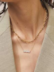 18K镀金925纯银设计师项链，镶嵌锆石波浪吊坠，优雅女士款 - Zircon necklace - 查看 3
