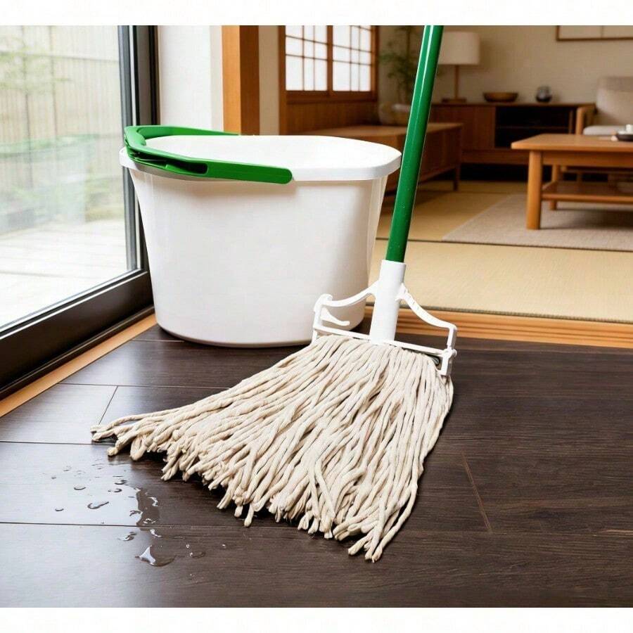 Cotton Blend Wet Mop Steel Handle Green White - default - 查看 1
