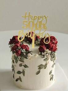1个金色“生日快乐”蛋糕装饰插牌，亚克力材质，适用于18/21/30/40/50/60/70岁生日派对蛋糕装饰，亚克力生日蛋糕装饰，甜点桌装饰，烘焙用品，派对装饰，厨房必备，节日礼物，现代字母蛋糕装饰，送给家人和朋友的完美生日派对纪念品 - 多色 - 查看 6