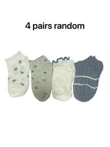 4 đôi tất cổ ngắn mỏng, thoáng khí, kiểu dáng tối giản, chấm bi, nơ, thích hợp cho mùa xuân/hè, phối ngẫu nhiên. - Nhiều màu - Xem 6