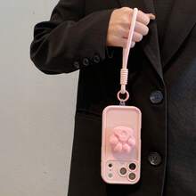 Shockproof Protective Phone Case With Faux Pearl Decor & Wrist Strap, Compatible With IPhone 17/16/15 Series, Galaxy A/S Series, Note 13/14 Pro Max,International Version, Not The Domestic Version - Pink + Cat Paw Holder + Rope - View 4