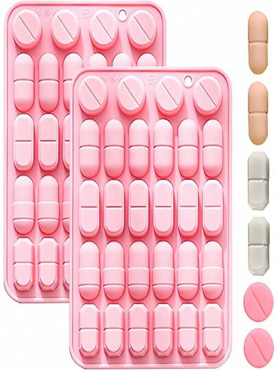 Set Of 1/2 Silicone Trays Designed For Pill Making, Featuring 28 Cavities In A Capsule Shape, Suitable For Creating Chocolate, Ice Cubes, Or Gummy Candies,Halloween Novelty Candy Molds