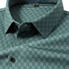 FORTEI Men's Casual Checkered Long Sleeve Shirt - Stretch Comfort Fit, Classic Point Collar, Machine Washable Spring Business Casual Shirt With Single-Button Cuffs, Comfortable Daily Wear - Gray green - View 1