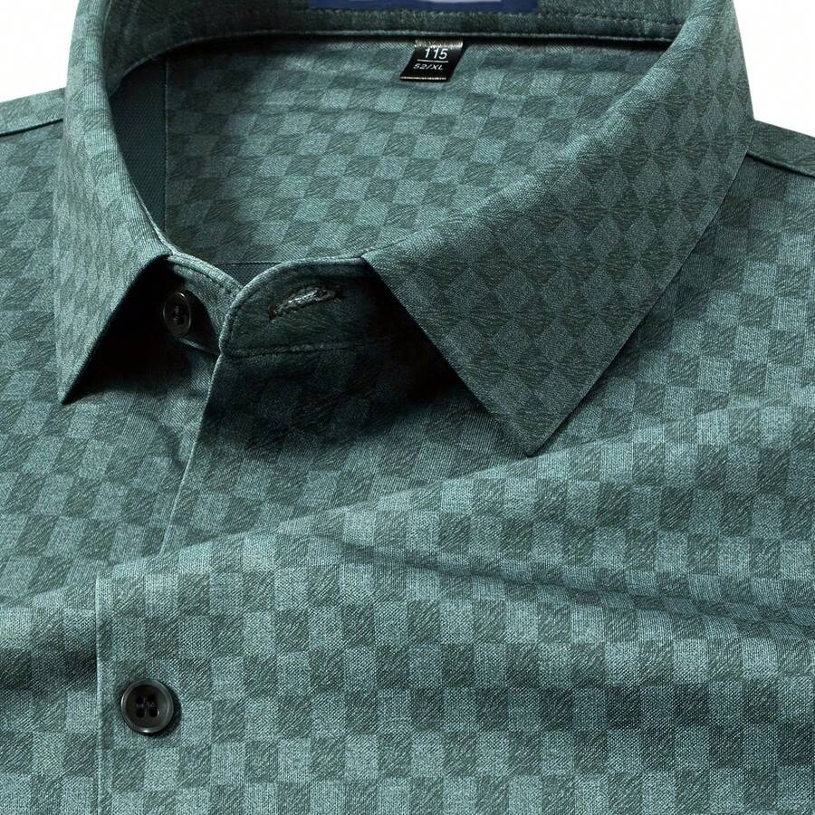 FORTEI Men's Casual Checkered Long Sleeve Shirt - Stretch Comfort Fit, Classic Point Collar, Machine Washable Spring Business Casual Shirt With Single-Button Cuffs, Comfortable Daily Wear - Gray green - View 1
