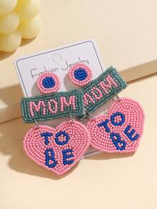 1 Pair "MOM TO BE" Rice Bead Pearl Drop Earrings, Mother's Day Creative Gift Handmade Heart Letter Pendant Earrings, Mother's Day Gift - Multicolor - View 8