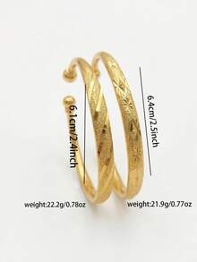 1pc Open Bangle Bracelet With Spiral Pattern & Star Embossed Design, Everyday Wear For Women - Gold - View 2