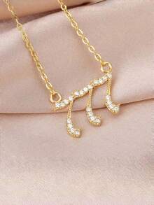 1 chiếc mặt dây chuyền hình thiên thần kỹ thuật số cá nhân hóa theo phong cách Châu Âu & Mỹ, đính đá Cubic Zirconia, mã số 111-999, trang sức nổi bật dành cho nữ. - Vàng - Xem 5