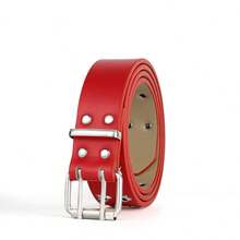 女士Y2K星形铆钉红色皮革腰带 - 朋克铆钉可调节腰带，适合搭配牛仔裤 - 紅色 - 查看 8