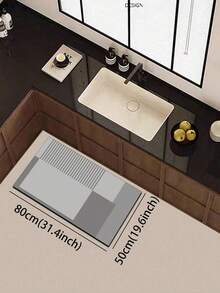 1pc Silica Gel Kitchen Mat With Layered Gray Blocks And Parallel Striped Modern Minimalist Design, Luxurious And Fashionable, Cushioning And Anti-Fatigue Kitchen Carpet With Surface Fabric, Middle Sponge Absorbent Material, And Bottom Rubber Material That Is Easy To Clean - Multicolor - View 7