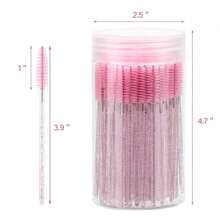 100 Pcs Disposable Mascara Wands, Crystal Eyebrow Spoolies Brush For Eyelash Extensions, Black Lash Brushes With Container,Eyebrow Brush,Eyeshadow Brush,Spoolie,Spoolie Brush,Giveaways - 粉色 - 查看 3