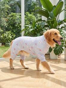 Dog Summer Shedding Hair Control Pajamas - Breathable High Stretch Full Coverage Pet Rompers, Summer Anti Licking & Bug Protective Jumpsuit For Medium Large Dogs, All Over Printing Dog Clothes-Blue With White Stripe Bunny Pattern - Multicolor - View 7