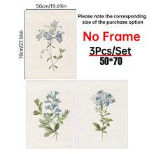 一套三幅复古蓝色植物画廊墙面艺术印刷品，乡村风格墙面装饰，花卉艺术帆布海报，乡村农舍风格装饰，适用于客厅、卧室、厨房、餐厅、咖啡厅、家庭办公室、走廊、家居和房间装饰 - 彩色 - 查看 13