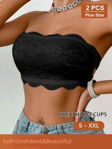 2pcs Strapless Invisible Design Women Lace Patchwork Bras, Floral Jacquard Pattern, Suitable For Wedding, Beach, Casual, Comfortable, Thin Wireless Sports Bra With Backless Design - Multicolor - View 5