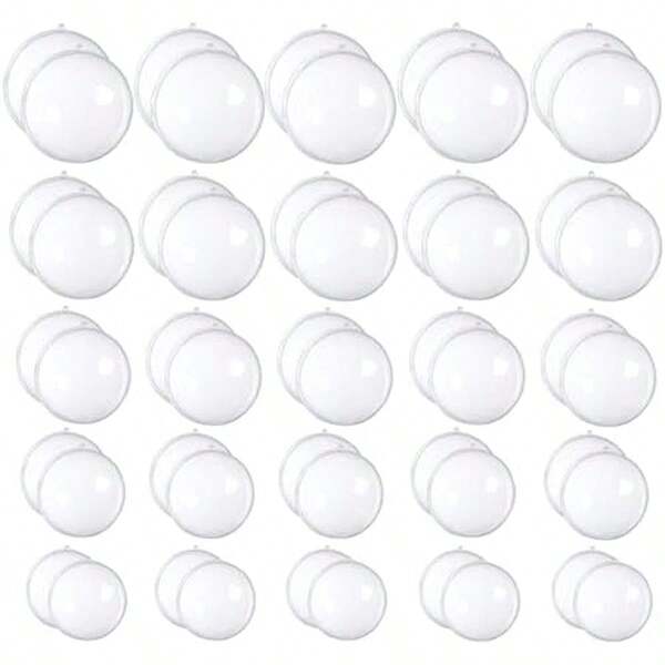 25 Set 50 piezas Adornos transparentes de plástico rellenables, Bolas transparentes de bricolaje, Adornos navideños de bricolaje transparentes de 5 tamaños diferentes para bodas, fiestas, decoración del hogar