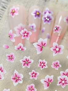 2 Stück 5D Geprägte Sakura Nagel Aufkleber - Kirschblüten Nagelkunst Aufkleber Set für Hochzeit Party - Rosa Lila Farbverlauf Blumen Nagel Abziehbilder mit goldenem Zentrum, selbstklebende 3D Kirschblüten Nagel Zubehör, DIY Nagel Aufkleber für Salon & Heimgebrauch - Verschiedenfarbig - Übersicht 5