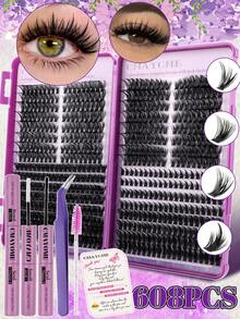 608/544 Clustered False Eyelashes, Single-Lash Extensions, 10-18mm DIY Lash Clusters, Waterproof, Super Thick, Includes Eyelash Glue, Tweezers, 3D Lashes, Russian Thick Lashes. Suitable For Heavy Makeup, Everyday Makeup, Cosplay, Full Makeup Looks, And Daily Wear. - Multicolor - View 3