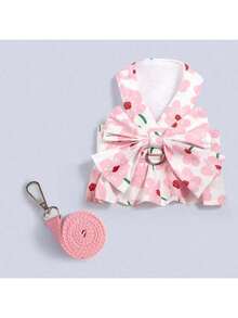 送一条宠物牵引绳，猫狗公主风毛绒玩具，蓝色猫咪银色渐变泰迪熊博美犬，胸背牵引绳 - 粉色 - 查看 3