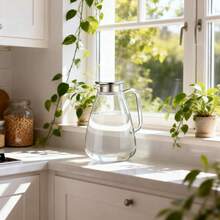 2200ml Transparent Glass Cold Water Pitcher / High Borosilicate Heat-Resistant Iced Water Carafe / Large Capacity Juice Pitcher For Home Use - Clear - View 1