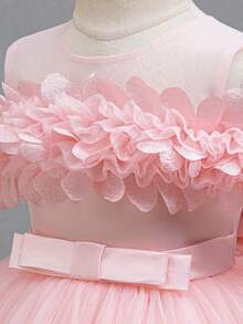Luxury Children's Puffy Skirt, Off-Shoulder Floral Dress, Young Girl Birthday Party Trailing Dress - Pink - View 5
