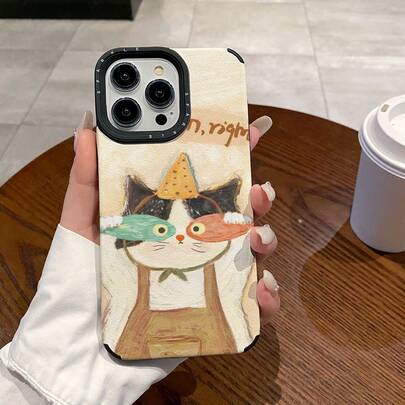 Funda de teléfono con diseño de gato de dibujos animados - Máscara de ojo de pez y sombrero de fiesta, funda protectora a prueba de golpes con estilo Ins para iPhone 11/12/12Pro 13/14 14PRO 15PRO 16PRO 17PRO 14PROMAX 15PROMAX 16PROMAX 17PROMAX Series