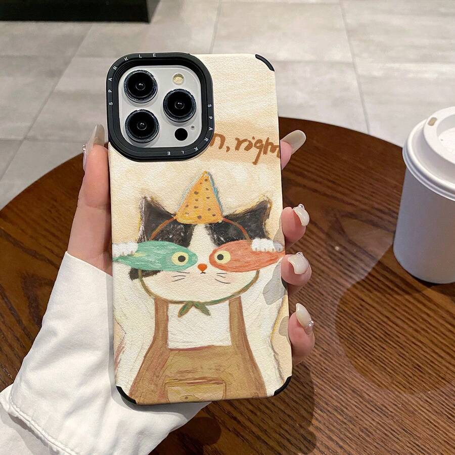 可爱卡通猫手机壳 - 鱼眼面具派对帽设计，ins风防震保护套，适用于 11/12/12Pro/13/14/14Pro/15Pro/16Pro/17Pro/14ProMax/15ProMax/16ProMax/17ProMax系列 - 彩色 - 查看 1