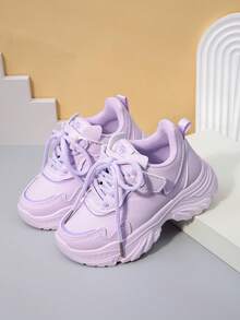 Giày thể thao da cho bé gái, giày sneaker đế dày mới cho trẻ em mùa xuân/hè, giày chạy bộ đế mềm chống trượt cho trẻ lớn, giày casual thời trang dán khóa, giày dép học sinh. - Màu tím - Xem 6