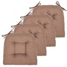 Juego de 4 cojines de silla para sillas de comedor almohadillas para orejas de silla y alfombrilla con lazos para asiento de cocina y computadora 4 unidades 17 x 16 pulgadas café - C y f - Ver 8