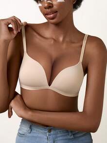 女士无钢圈提拉支撑文胸 - 舒适T恤文胸，全天候提拉塑形支撑，无缝亲肤，提升日常穿着自信 - 米色 - 查看 6