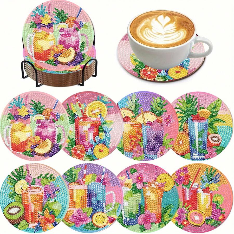 8 Peças Conjunto de Porta-copos de Pintura de Diamante, Superfície de Diamante Brilhante Redonda, Adesivo Resistente com Ferramentas Completas, Fácil para Iniciantes, Artesanato de Alívio de Estresse, Presente de Ano Novo, Dia dos Namorados, Natal, Dia do Professor, Porta-copos Decorativos para Casa para Família, Amigos, Namorada, Professor