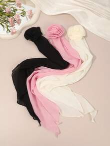 1Pc Rose Flower Chiffon Hair Scrunchie, Gentle Sweet Long Ribbon Hair Accessory, Daily/Party/Date Elegant Hairstyle Ornament Ponytail Holders Hair Elastics Hair Rubber Bands Hair Rope Elastic Hair Tie - Multicolor - View 8