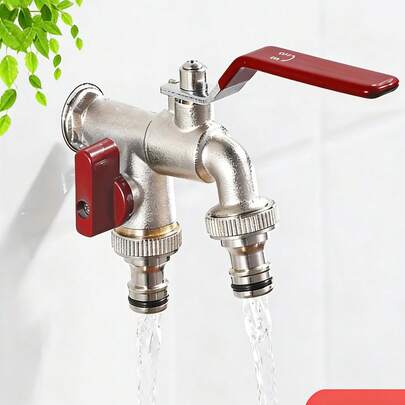 Classic Zinc Alloy Garden Faucet, Dual Outlet Outdoor Garden Tap, 304 Stainless Steel Structure, Single Hole Installation, G1/2 Universal Threaded Connection, Compatible With Sprinklers And Hose Guns, Fashionable Metal Surface Treatment, , Suitable For US And European Hose Connectors, Garden, Farm, Car Washing, Watering And Lawn Care, Outdoor Yard Irrigation Tool, Modern Yard Essential Accessory, Surprise Gift For Family And Friends