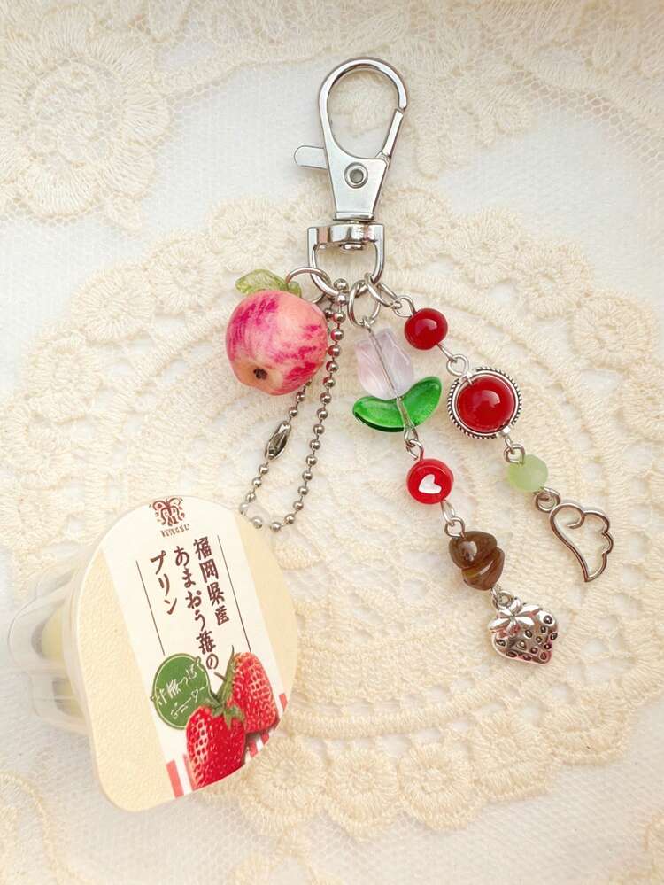 1pc Japanese Pudding Keychain, Pink & Yellow Custard Pendant, Y2K
