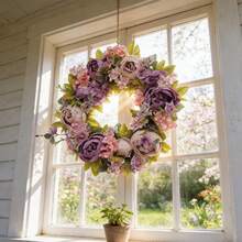 1pc 45cm/17.72in Romantic Vintage Style Artificial Simulated Peony Flower Hanging Decorative Wreath For Thanksgiving, Harvest, Christmas, Valentine's Day, Mother's Day, Weddings, Holiday Party Mantel, Wall, Door Window, Staircase Decorative Wreath, Thanksgiving Gift - C - 查看 2