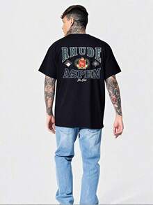 2026 Summer Men's T-Shirt, High-Quality Pure Cotton  Of Men's Casual Crew Neck Short Sleeved T-Shirt With Elegant And Luxurious "RHUDE ASPEN"  - Themed Design Double Sided Digital Print Camisas Para Hombre - màu đen - Xem 4