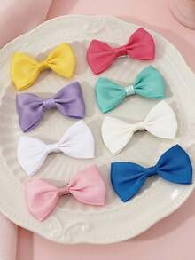 Conjunto de 8 presilhas de cabelo femininas em cores sólidas com laços delicados. Acessórios minimalistas e versáteis para o dia a dia, perfeitos para a primavera e o verão. - Multicolorido - Ver 3