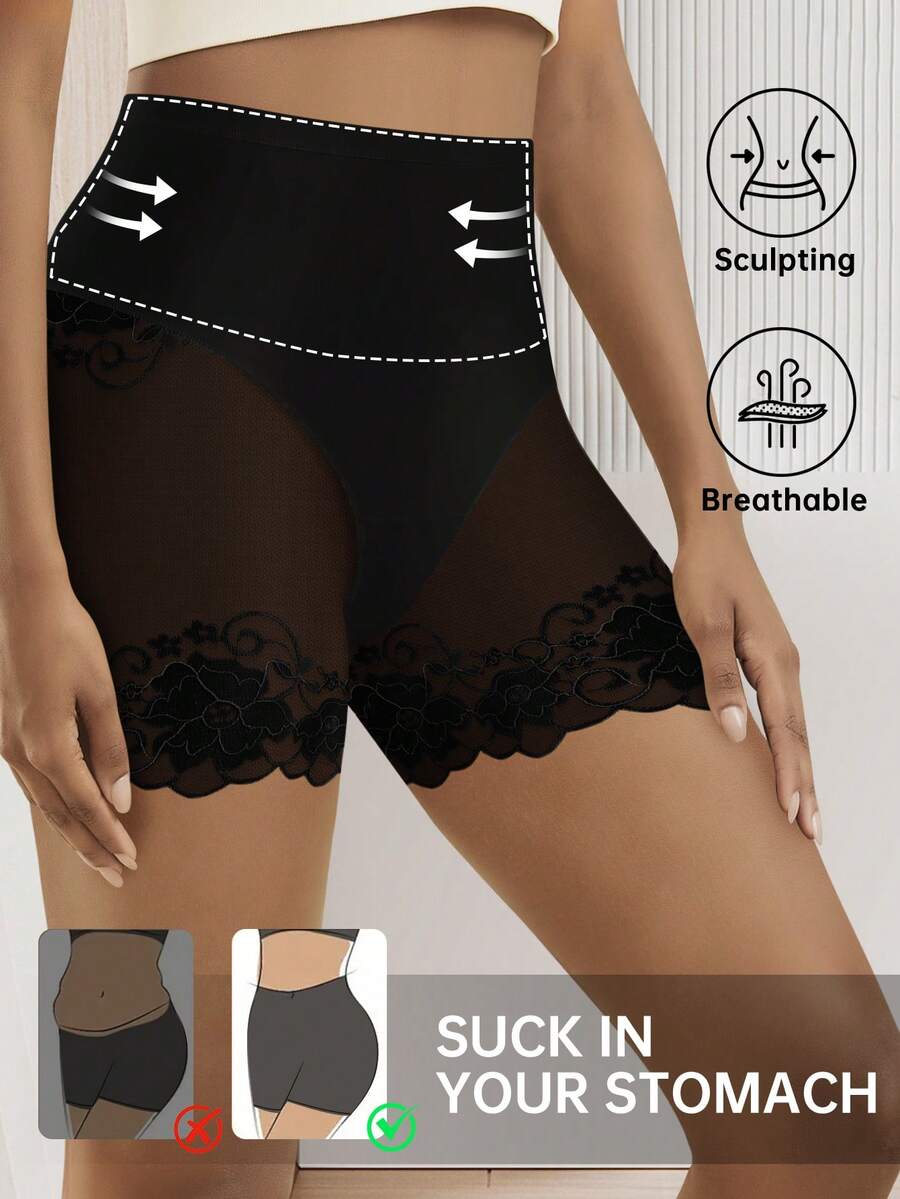 QUASTI 1件女款高腰大尺碼內褲 0XL-4XL,柔軟彈性,舒適貼身,優雅蕾絲拼接設計,輕盈透氣,適合日常穿著 - 黑色 - 查看 1