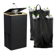 100L Bamboo Frame Deposit Bottle Recycling Bin | Foldable Large Trash Can Laundry Basket For Bottles Cans Storage, Home Kitchen Bathroom - Multicolor - View 9