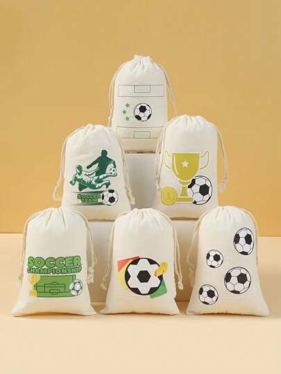6pcs Football Trophy Design Drawstring Gift Bags - This Compact Set Of Drawstring Gift Bags With A Clever Football Trophy Design Is An Excellent Choice For Football Enthusiasts. They Are The Perfect Accessory For Various Occasions - Whether It's During The World Cup, Themed Parties, Birthday Celebrations, Gift Wrapping, Sports Events, Graduation Season, Or Everyday Storage.