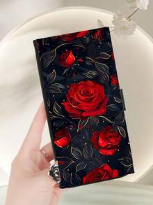 Dark Night Red Roses With Golden Vine Retro Style Pattern, Premium Durable Flip Card Wallet Phone Case, Gothic Romantic Folio Case With Magnetic Clasp, For Halloween, Anniversary Gifts And Women Who Adore Bold Colors & Classic Florals, Compatible With IPhone 17 Pro Max, 17 Pro, 17 Air, 17, 16, 15, 14 Plus, 13, 12 Pro Max, 11, Features Foldable Stand And Credit Card Slots, Waterproof, Shockproof, Drop-Resistant, Scratch-Proof, Full Body Protection. - Black - View 4
