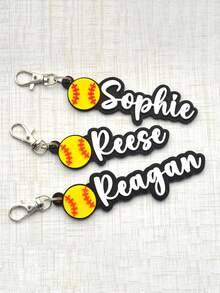 1/3/5 Paquete(s) de llavero personalizado con nombre y softbol 3D impreso en plástico, etiqueta para mochila de softbol personalizada - Nombre y número personalizados - Regalo para equipo de softbol - Etiqueta de equipaje para deportes de equipo - Llavero con boca de pez de béisbol - Ver 5