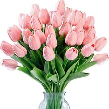 30 cành hoa tulip nhân tạo, hoa tulip giả dùng cho bó hoa cưới và trang trí nhà cửa. - Hồng - Xem 11